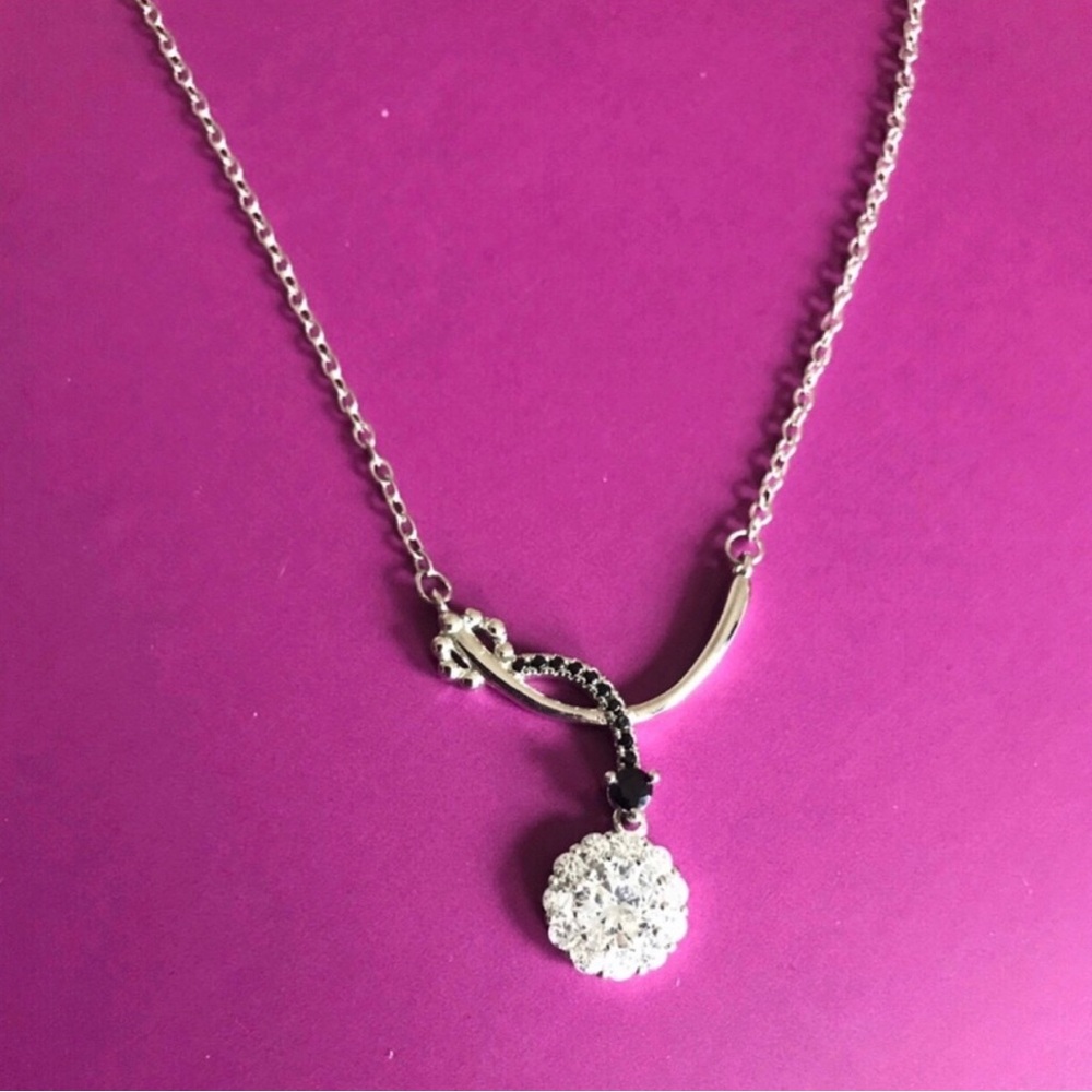 Sterling Silver and cz Cluster Pendant Necklace